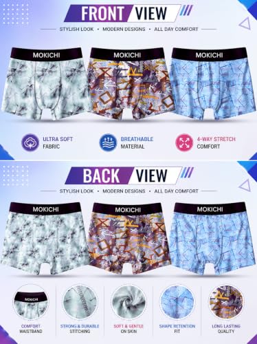 Image of Men's Printed Boxer Briefs | Comfortable Trunk-Style Innerwear with Elastic Waistband | Multicolor Pack of 3