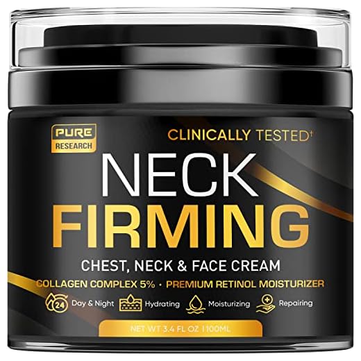 PURE RESEARCH Neck Firming Cream - Anti Wrinkle Cream - Saggy Neck Tightener & Double Chin Reducer Cream - Collagen & Retinol Skin Tightening Cream - Anti Aging Moisturizer for Neck & Décolleté 3.4oz