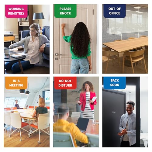 Image of Office Door Signs, 6-Option Do Not Disturb Sign for Workplace Privacy, In a Meeting, Out of Office, Please Knock, Working Remotely, Back Soon Slider