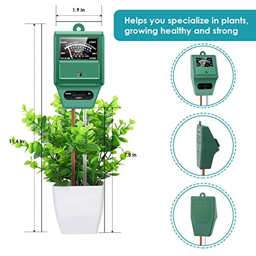 HAYI Soil pH Meter, 3-in-1 Soil Moisture/Light/pH Meter, Moisture Meter for Plants, Digital Soil Test Kit, Plant Moisture/Light/pH Meter Indoor & Outdoor, No Battery Required