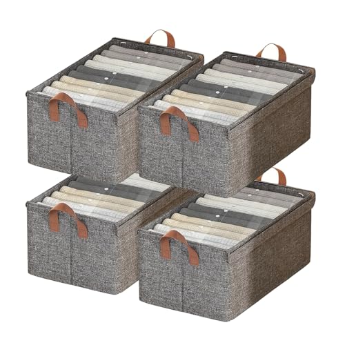 Image of House of Quirk Durable Linen Closet Organizers and Foldable Flip Storage Baskets, Rectangle Storage Boxes for Pants, Shirt, Sweaters, Bra Panty, Socks (Pack 4, Dark Grey)