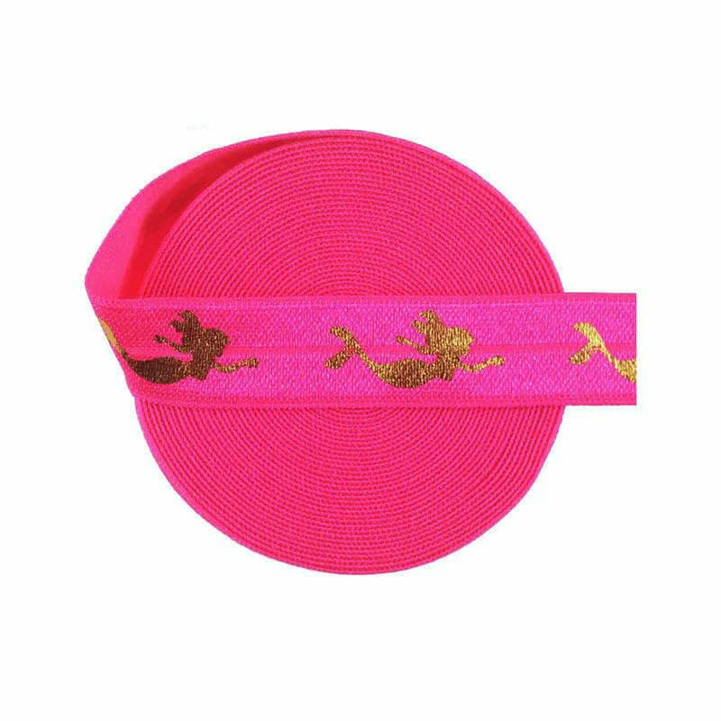 Banda elástica plegable de elastano con estampado de sirena dorada, 15 mm, cinta elástica para el pelo, cinta para el pelo, cinta para el pelo, ribete de costura, color morado, 15 mm-50 yardas