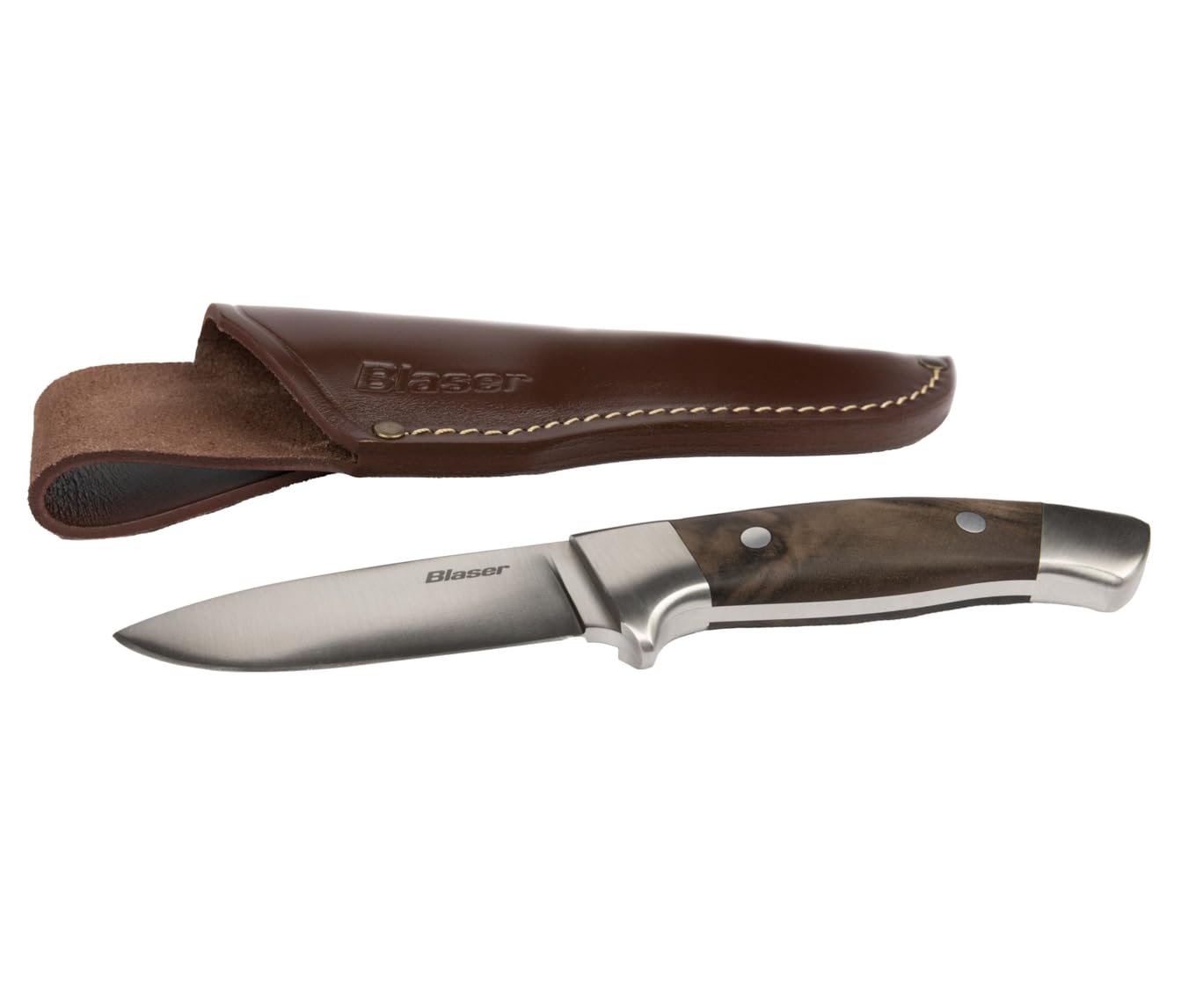 Blaser – Jagdmesser | robuste Drop-Point-Klinge & ergonomischer Holzgriff | Gesamtlänge 21 cm | inkl. Lederscheide