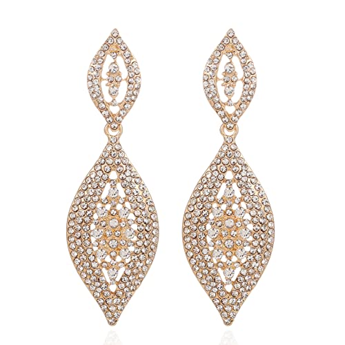 Fashion Rhinestone Crystal Wedding Earrings for Women Bridal Bridesmaid Long Leaf Chandelier Teardrop Dangle Earrings Jewelry