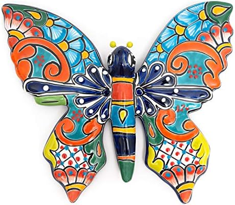 Enchanted Talavera Pottery Hand Painted Mexican Ceramic Garden Outdoor Large Butterfly Dragonfly Animals Butterflies Insects Reptiles Wall Décor Art ( Large, Cobalt)