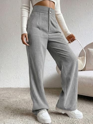 Image of Women's Wide Leg Bottomwear with Pocket || Corduroy Mid Rise Loose & Relaxed Fit Casual Korean Baggy Trousers for Woman Elegant Workwear for Office, College & Events