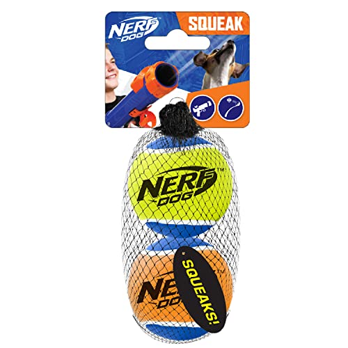 Nerf Dog Tennis Ball Dog Toys with Interactive Squeaker, Lightweight, Durable and Water Resistant, 3 Inches, for Small/Medium Breeds, Two Pack, Mixed Colors