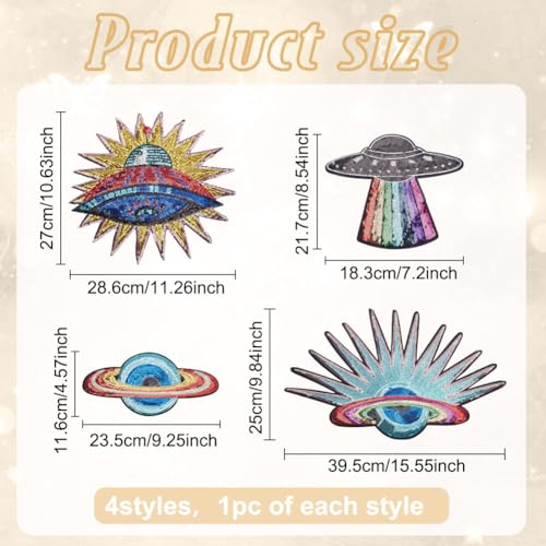 Infunly MINI-IN0003-60 4Pcs Solar System Patches Iron On Sequin Planet Embroidery Patch Rainbow Ufo Patch Space Sew On Patch Spacecraft Patch Celestial Applique thumb #1
