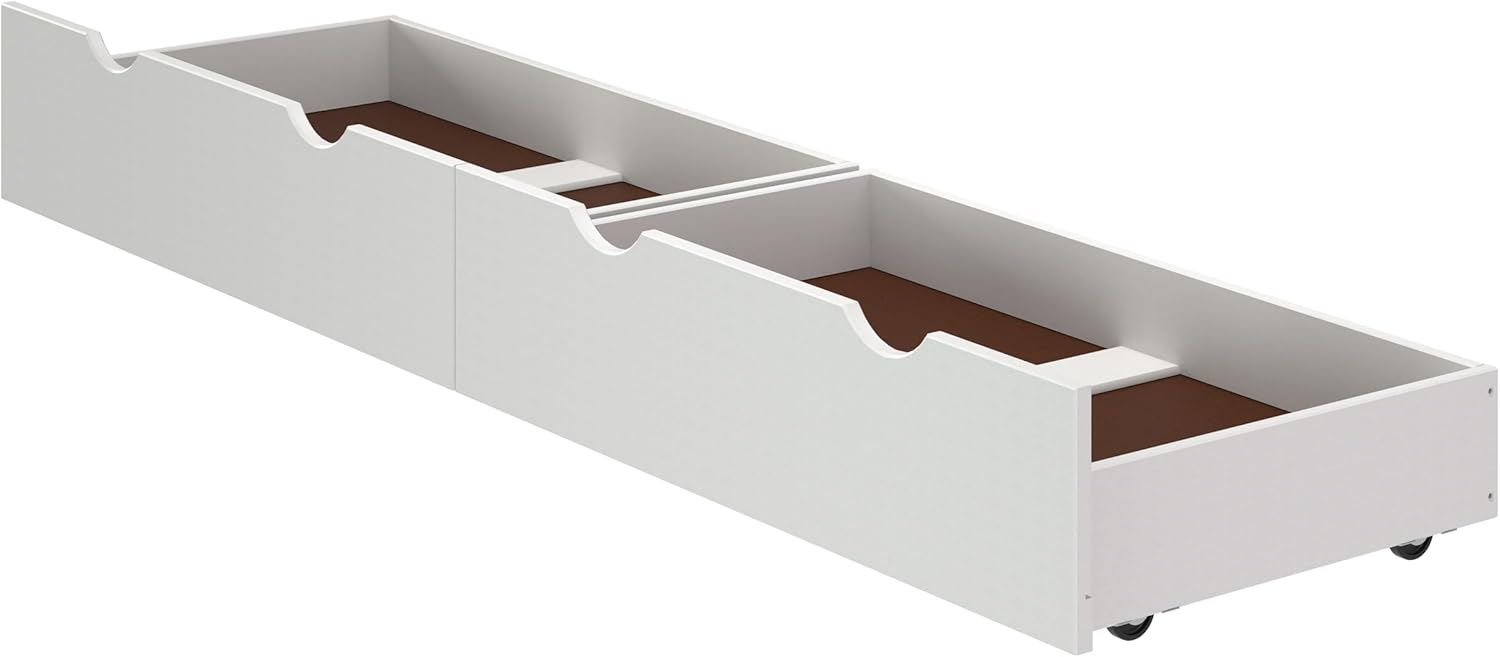 White Wood Underbed Storage Drawers on Wheels - Bedroom Dresser Organizer Shelf - Set of 2 - Perfect for Small Spaces and Storing Clothes - 9 3/8 in. H - Works with Any 9.75 in. and Bed Frame