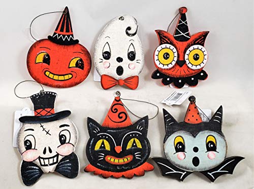Transpac Halloween Pumpkin Pals Set of 6 Wood Ornaments Johanna Parker New So Cute