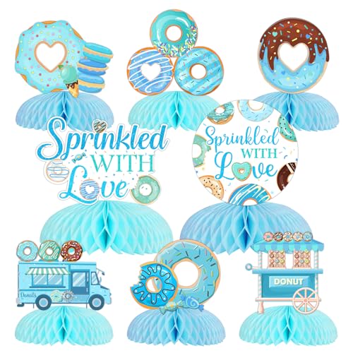 Donut Sprinkle Honeycomb Centerpieces for Boy, Donut Baby Shower Decorations Blue Sprinkled with Love Centerpiece Donut Table Decorations for Boy Baby Shower Party