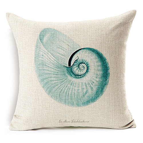 Acelive 20 x 20 inches Marine Theme Blue Conch Shell Cotton Linen Square Pillowcases Home Decorative Cute Throw Pillow Cover for Sofa Bedroom Living Room Square