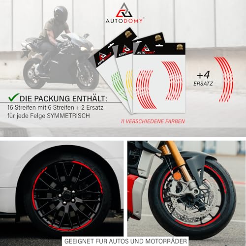 Autodomy Motorrad Felgenaufkleber Komplettset | Felgenrandaufkleber für 2 Räder 15\ bis 19\ Zoll | Felgen Aufkleber Motorrad Tuning | Felgenaufkleber Motorrad Racing Design (Weiß)