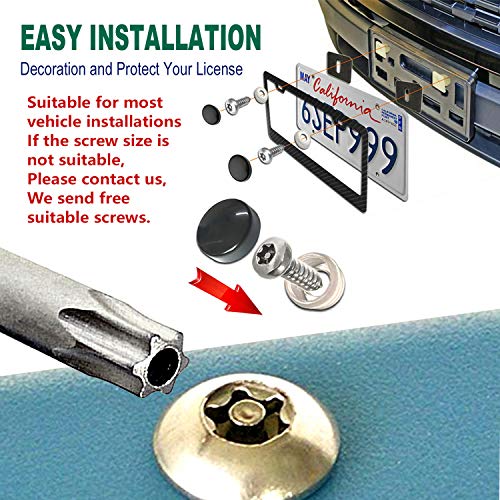 License Plate Screws Anti Theft- M5X16Mm Tamper Proof Security Car Tag Screw Set, Stainless Steel Mounting Hardware Kit- Self-Tapping Screws Rust Proof, Fasteners Nuts, Black Cap Cover #TOP7