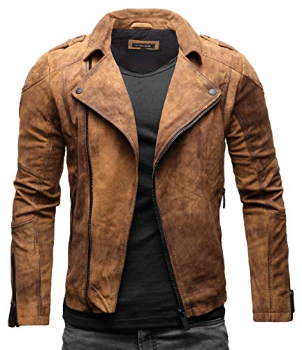 Crone Theo Herren Lederjacke Basic Biker Jacke aus weichem Rindsleder (M,...