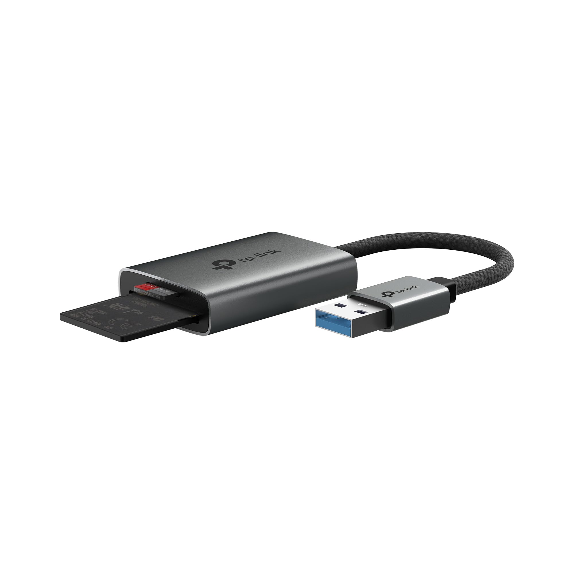TP-Link Czytnik kart USB 3.0 SD i microSD (UA430) – podwójne gniazdo, 200 MB/s, Plug & Play, stop aluminium, pleciony kabel, kompatybilny z Windows, macOS, iPadOS, ChromeOS, Android