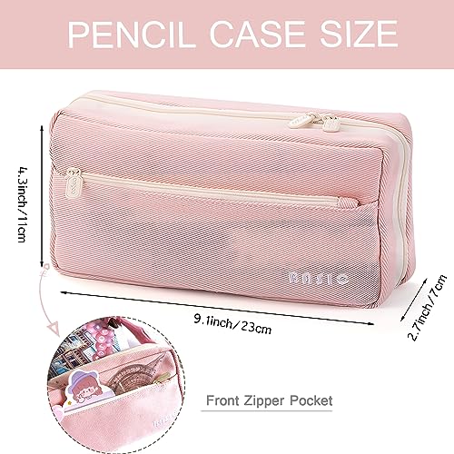 Image of Large Pencil Case with 4 Compartments, Big Capacity Pencil Bag Canvas Pencil Pouch with Zipper, Pencil Pouch Aesthetic, Pencil Pen Case Bag for Office College School Teen Boys Girls Students (Pink)
