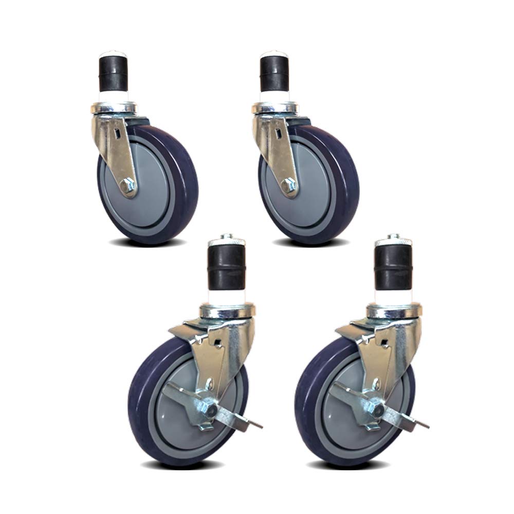 AmGood Work Table Wheels | Expanding Stem Casters | 4" & 5" Wheels with and Without Brakes | Set of 4 (5" - 2 with / 2 Without Brake)