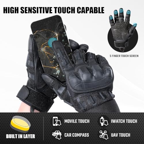 AXBXCX Tactical Gloves for Men Touch Screen Motorcycle Airsoft Paintball Motorbike Outdoor Full Finger Gloves Black XL - Thumbnail 5