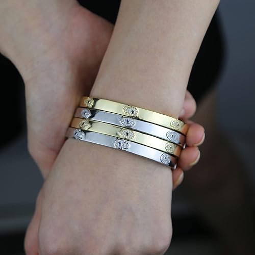 Miniatura 6 de My Daily Styles Pulsera de acero inoxidable con circonita cúbica blanca y azul con protección Hamsa contra el mal de ojo