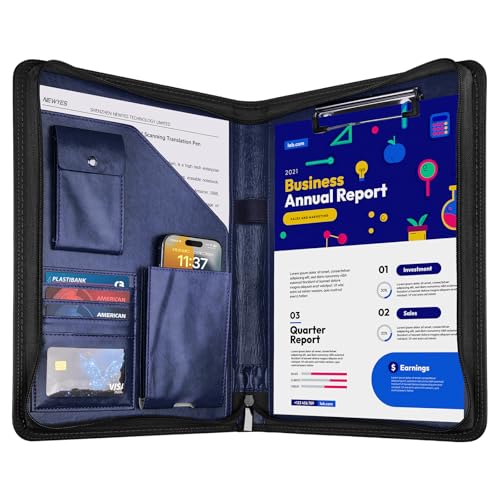 NEWYES Cartellina di conferenze Zipper in PU cuoio, A4, Regalo