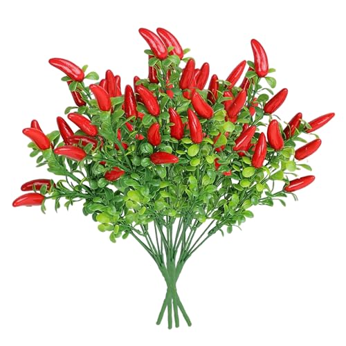 Tallos artificiales de chile con hojas verdes para decoración de hogar y exterior 2