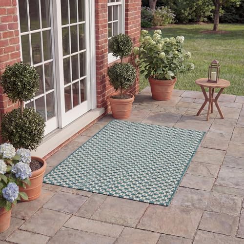 SAFAVIEH Washable Rug Outdoor Courtyard Collection - 2' x 3'7", Turquoise & Light Grey, Non-Shedding & Easy Cleaning, Ideal for Patio, Front Door, Entryway, Doormat (CY8653-37221)
