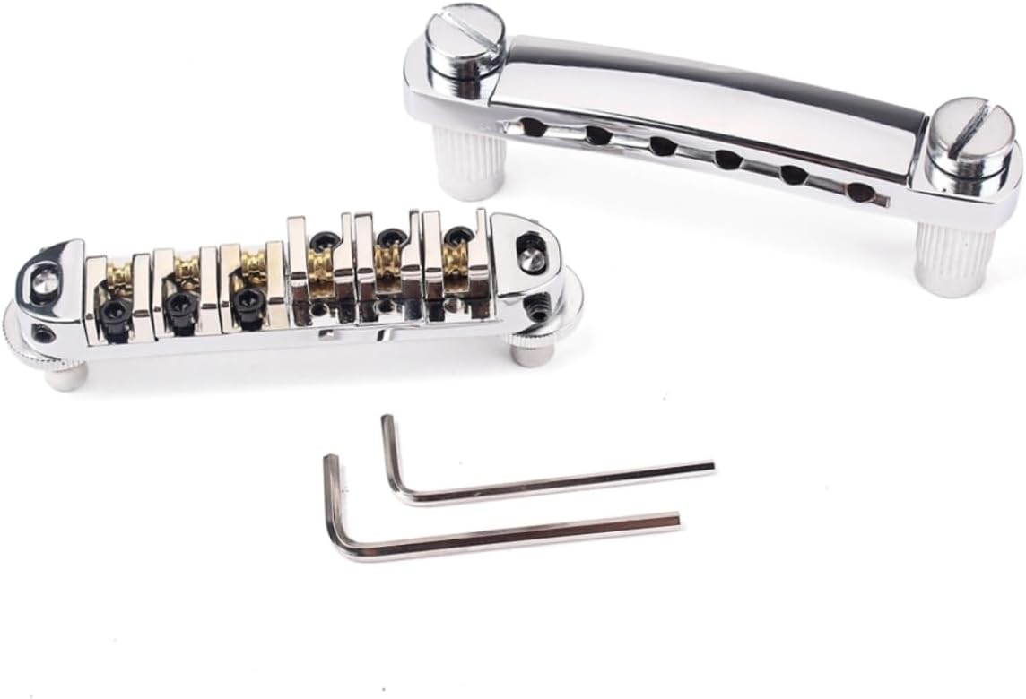 Silver Guitar Tailpiece Kit with Saddle Bridge Studs Wrenches Easy Installation for Style Electric Guitars Durable Construction Replacement Parts