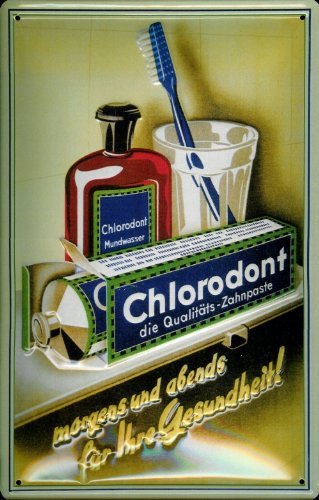 Buddel-Bini Versand Blechschild Nostalgieschild Chlorodont Mundwasser Zahnpasta Deko Schild DDR VEB Leowerke Schild Retro Werbeschild Ostalgie Ostprodukt