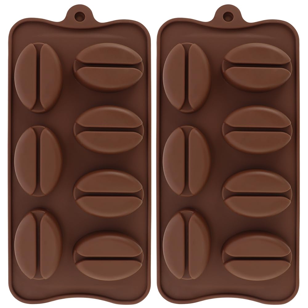 2 Pack Coffee Bean Shape Ice Cube Chocolate Fondant Soap Candle Tray Mold DIY Crafts Coffee Bean Silicone Mousse Cake Milk Chocolate Dessert Molds Silicone