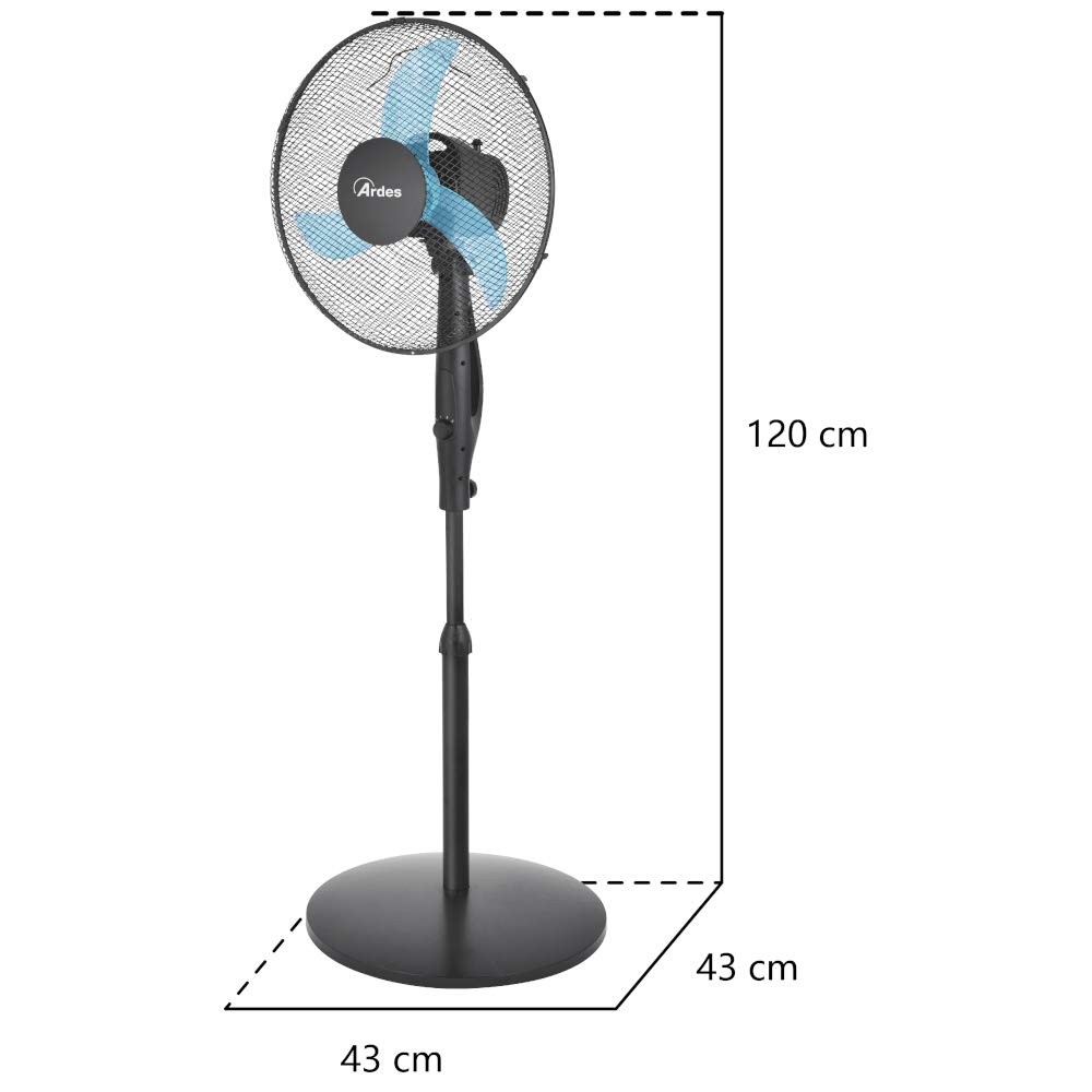 Ardes EASY 41PB PLUS Bodenventilator 50W 40 cm mit Automatischer Oszillation, Höhenverstellung bis 130 cm, Neigungsverstellung, 3 Leise Geschwindigkeiten und 3 Flügel