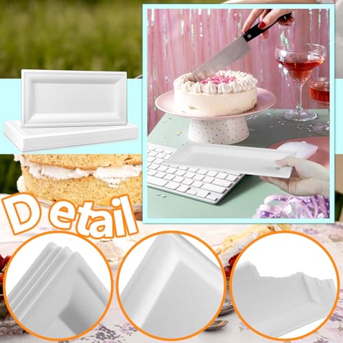 VOKOY 30 Pack Disposable White Serving Platters, Natural Sugarcane Bagasse Fiber Heavy Duty Appetizer Plates Rectangular Serving Trays for Food Deserts Thanksgiving Halloween Christmas, 10 x 5 Inch