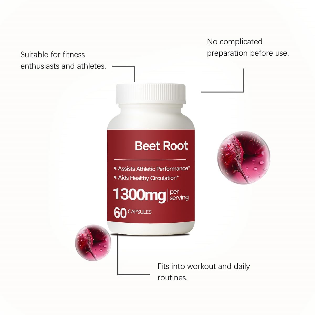 Rote-Bete-Wurzel 1300 mg – natürliche Energie│Ausdauer und sportliche Leistungsunterstützung│Geeignet für den täglichen Gebrauch│60 Stück,1pcs