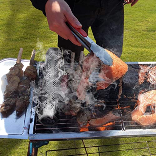 12" Pellet Smoker Tube For Pellet Grill 2 Pack Cold Smoker Generator For Bbq Stainless Steel Wood Pellet Tube Smoker Fit Electric Gas Charcoal Grill, Provides Food Tong And Brush And Hook #TOP6