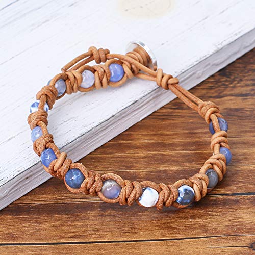 Image of KELITCH Agate Crystal Beaded Strand Bracelet Silver Skull Leather Wrap Bracelet