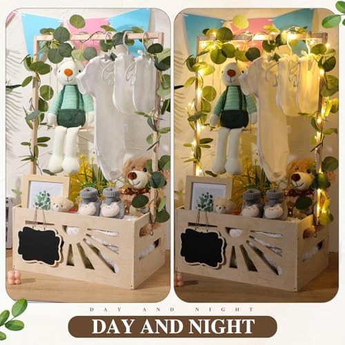 Image of 11 in 1 Wooden Baby Shower Crate Closet, Baby Basket Kit with Adjustable Handle Garland Hanger Chalkboard for Newborn New Parent Pregnancy