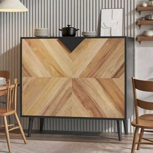 Garvee Modern Storage Free Standing Accent Cabinet, Buffet Cabinet with Doors, Wood Finish Sideboard Buffet with Storage for Dining Room, Entryway, Black+Walnut Grain, 31.5 Inch