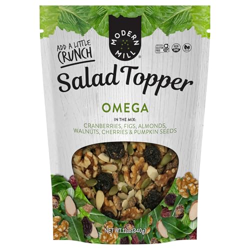 Image of Modern Mill Omega Mixed Salad Topper By Gourmet Nut - Dried Cranberries, Figs, Roasted Sliced Almonds, Walnuts, Cherries & Pumpkin Seeds - Gluten Free, Kosher, Vegan Snack Mix - 12 oz Resealable Bag