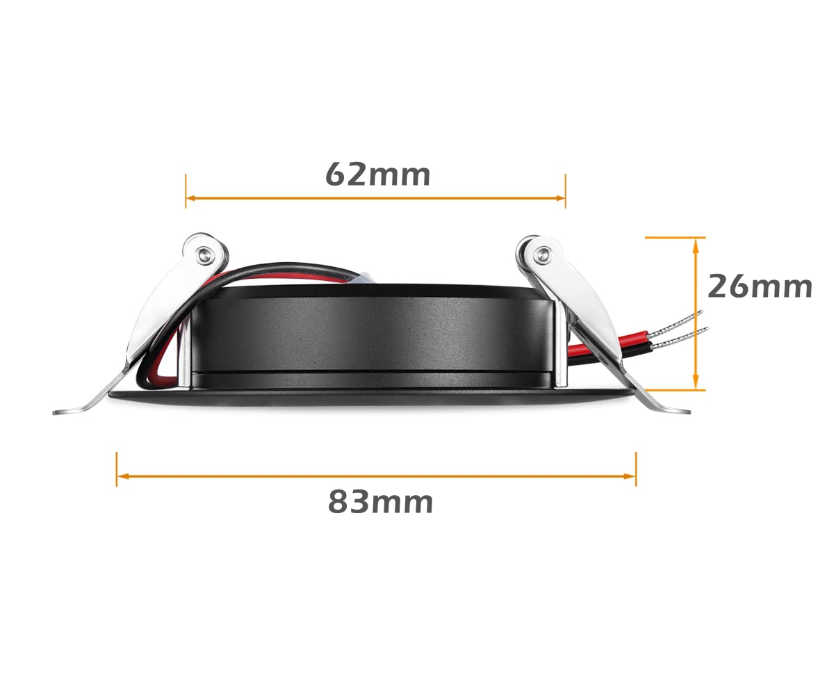 4 x Foco Empotrable Led Techo 12V Camper Redondo Downlight 4000K Blanco Neutral 3W 83mm 285lm Negro Agujero 64-74 mm para Muebles Barco Caravana Furgo Baño(sin transformador)