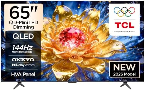 TCL 65 inç Akıllı TV 65T8D 4K QD-Mini LED Dimming Renkli Quantum Crystal HDR10+ Oyun Google TV, 144Hz Doğal Yenileme Hızı, ONKYO 2.1 Hi-Fi Ses Sistemi, Dolby Atmos, AI Modu, Game Master (2026 Modeli) — Amazon ürün görseli