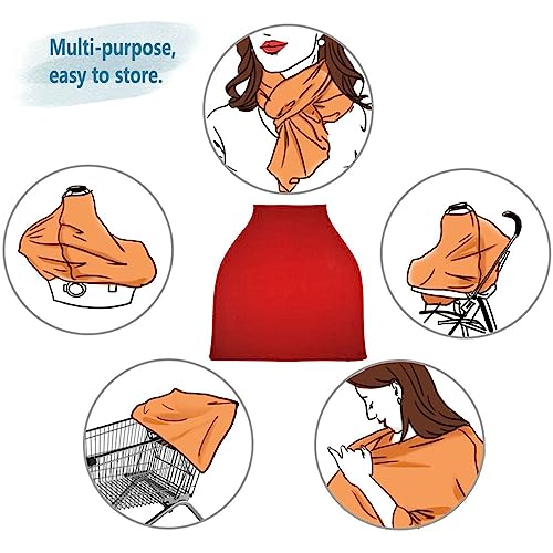 Image of Moudou Red Solid Color Baby Car Seat Cover, Soft Stretchy Infant Carseat Canopy Cover Newborn Nursing Breastfeeding Cover for Stroller, High Chair, Shopping Cart