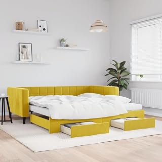 KLYEON Sofá Cama Nido con cajones Terciopelo Amarillo 100x200 cm Camas y somieres