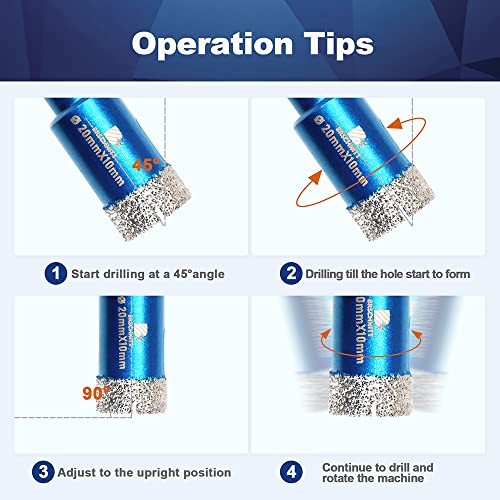 Image of Dry Diamond Core Drill Bit Set,BRSCHNITT 2pcs /Pack 4 /5 Inch (20mm) Diamond Hole Saw Core Drill Bit with Triangle Shank for Porcelain Tile Ceramic Stone Granite Marble