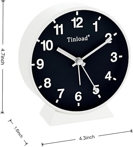Vista 5 de Reloj despertador analógico de 4.5 pulgadas, súper silencioso, sin tic tac, pequeño con luz manual, funciona con pilas, de repetición