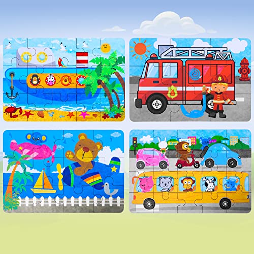 BBLIKE Kinderpuzzle 64 Stücke Puzzle für Kinder Puzzle ab 3 Vier schwierigkeitsgrade Lernspielzeug für Kinder 3 4 5 Jahren Alt (Auto)