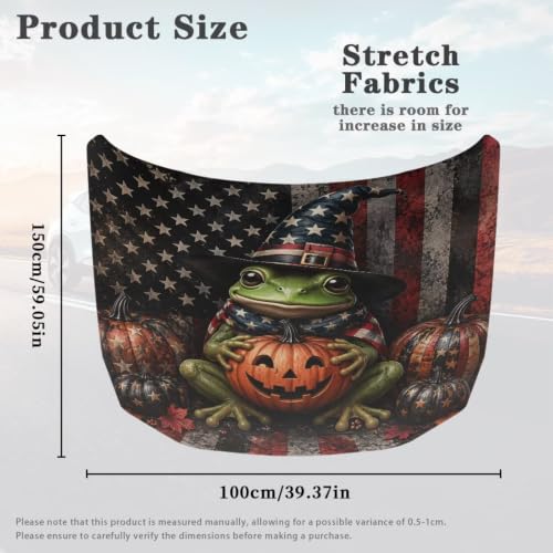 Image of Halloween Pumpkin Style Car Hood Cover Elastic Polyester Car Hood Protector Auto Patriotic Decorations Waterproof Sunproof Automotive Exterior Accessories