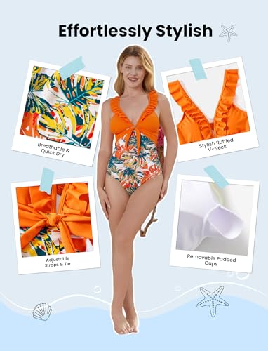 Image of PATPAT Family Matching Swimwear Set: Floral Print Sleeveless Ruffled One Piece Bathing Suits