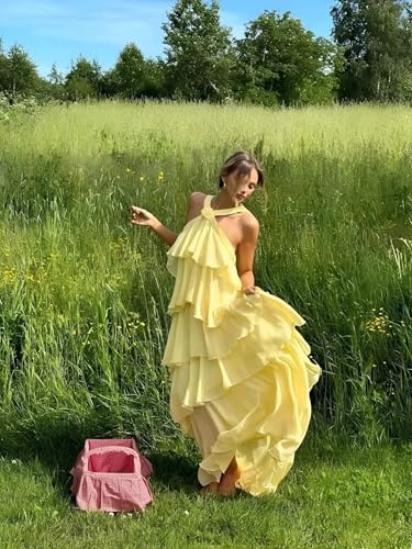 Chiffon Halter Bridesmaid Dresses for Wedding with 3D Flowers Tiered Long Formal Evening Party Dress DE5883