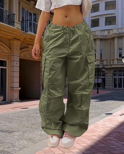 Womens Summer Parachute Pants Y2k Low Waist Oversize Jogger Sweatpants Trend Loose Baggy Cargo Pants with Pockets2