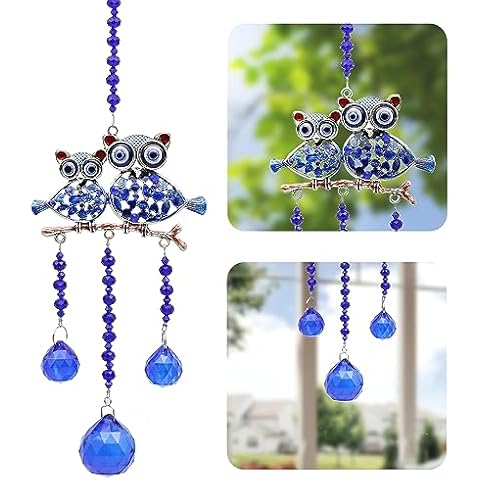 Crystals Suncatcher Blue Evil Eye owl,Sun Catchers Indoor Window,Crystal Prism Window Decoration,Home Decor Aesthetic,Patio Decor/Mother's Day/Christmas/Wedding Decoration Cover